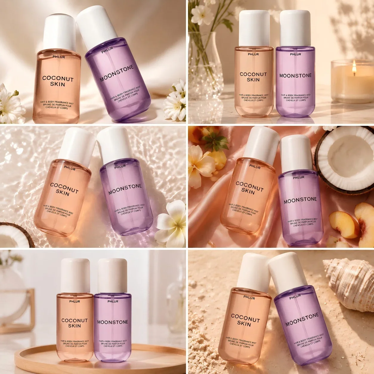 Perfume Fragrances - PHLUR ココナッツスキン＆ムーンストーン ヘア＆ボディフレグランスミストセット、2個入り 各8 fl oz