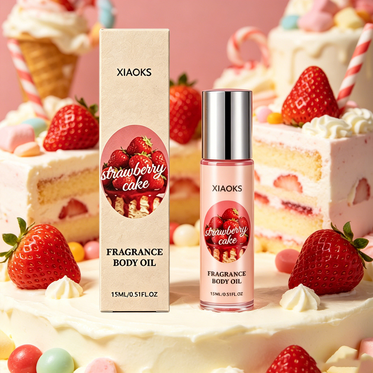 1本のストロベリーケーキ型スイートロールオン香水 - 魅力的 - Perfume Fragrance Bottle のレビューと価格